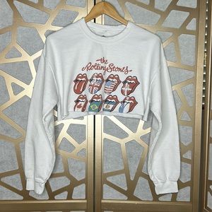 Rolling Stones‎ Multi International Lips White Crewneck Crop-top
